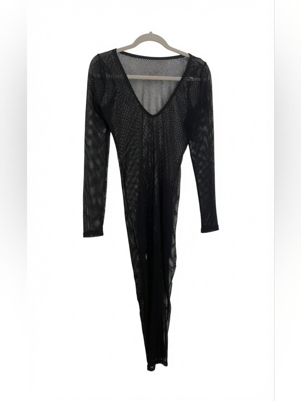 Bozzolo Black Mesh Sheer Stretch Long Sleeve Scoop Neck Jumpsuit L RP62913